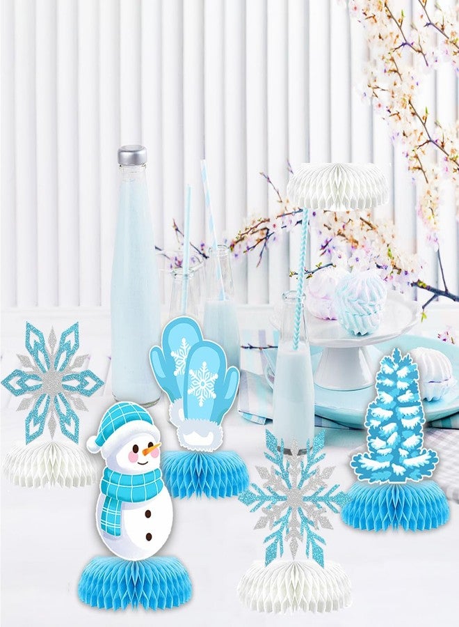 Moitkptt 9Pcs Winter Wonderland Decorations 3D Snowflake Honeycomb Table Centerpieces for Frozen Winter Blue White Theme Christmas Baby Shower Birthday Party Supplies (Snowman Blue) - Image 4
